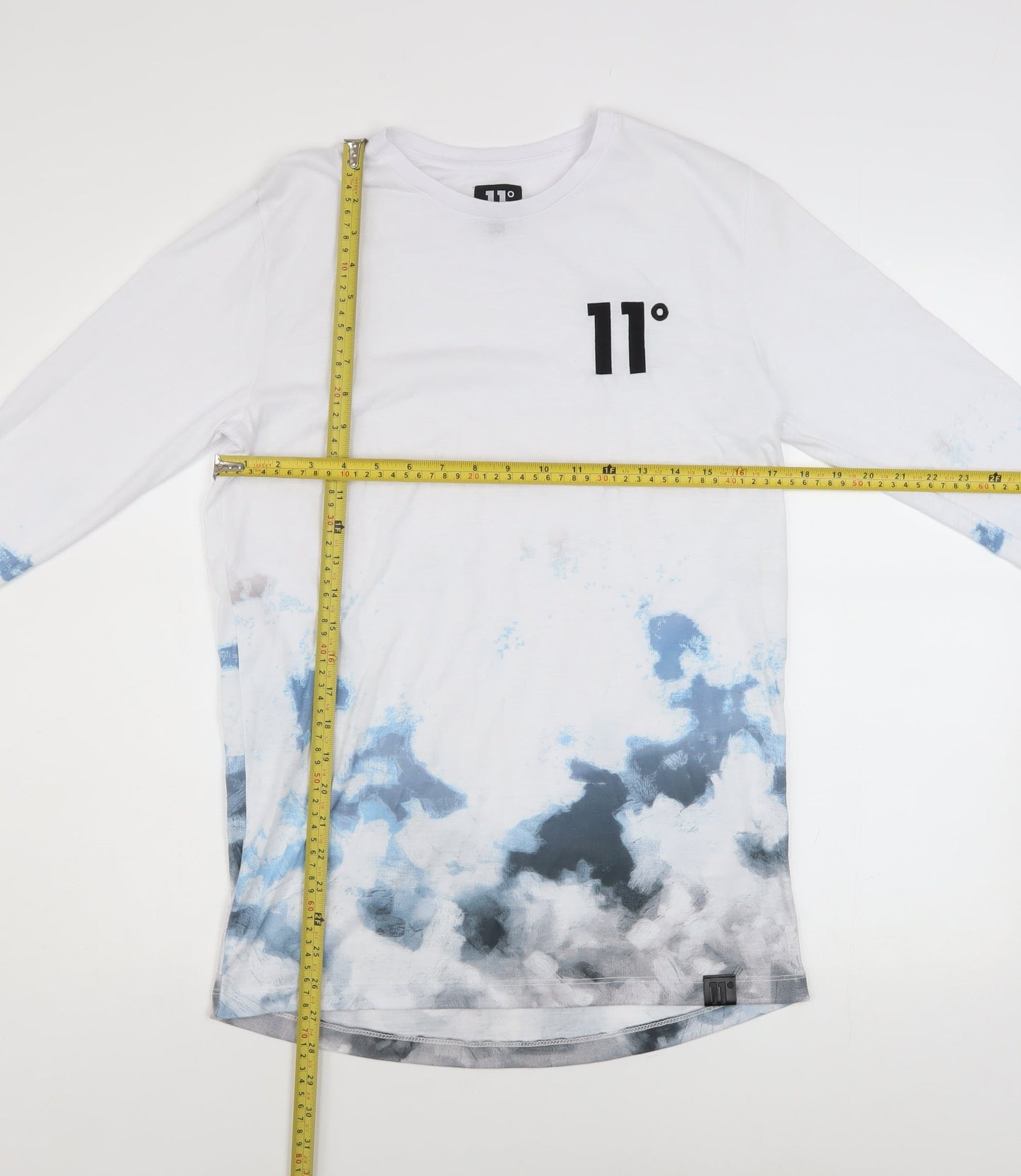 11 Degrees Men's White Blue Long Sleeve Polyester T-Shirt S