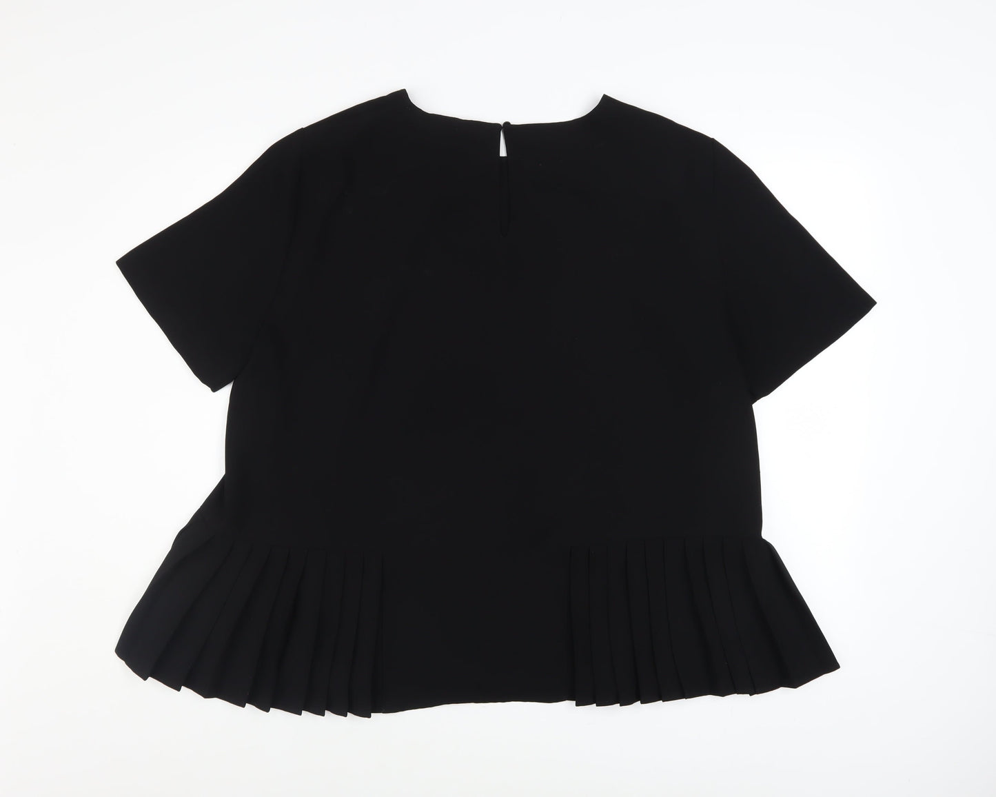 Zara Women Black Pleated Hem Short Sleeve Blouse Size 18