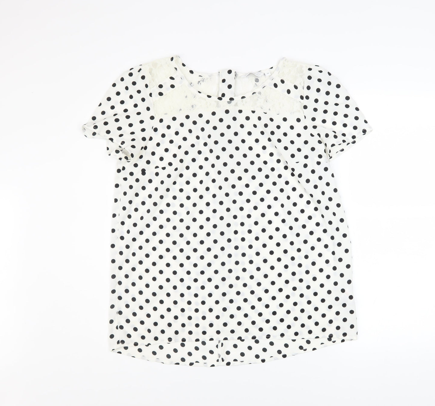 New Look Women’s White Black Polka Dot Lace Zip Blouse Size 14