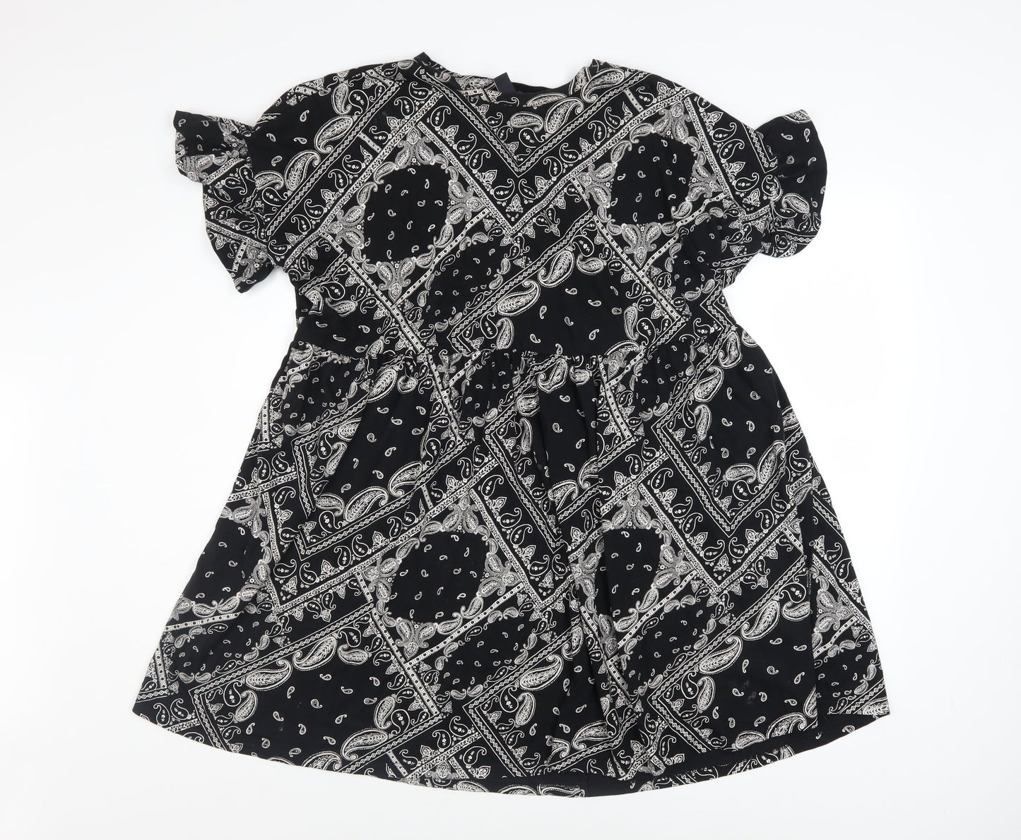 New Look Women's Black Paisley A-Line Cotton Dress Size 14