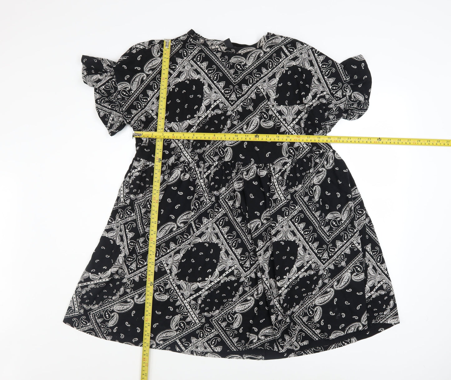 New Look Women's Black Paisley A-Line Cotton Dress Size 14
