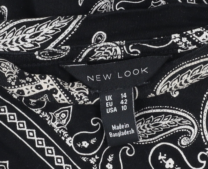 New Look Women's Black Paisley A-Line Cotton Dress Size 14