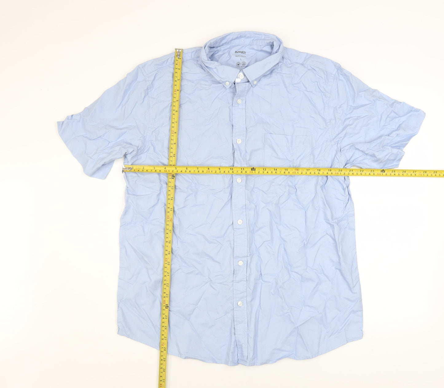 Dunnes Stores Men's Blue Cotton Short Sleeve Button-Up Shirt L