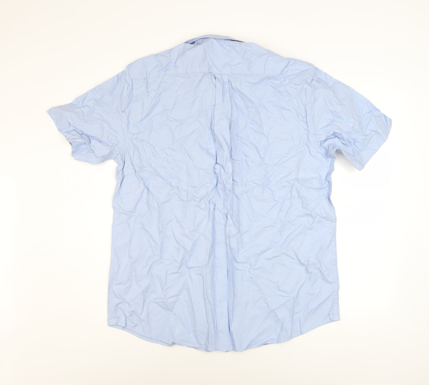 Dunnes Stores Men's Blue Cotton Short Sleeve Button-Up Shirt L