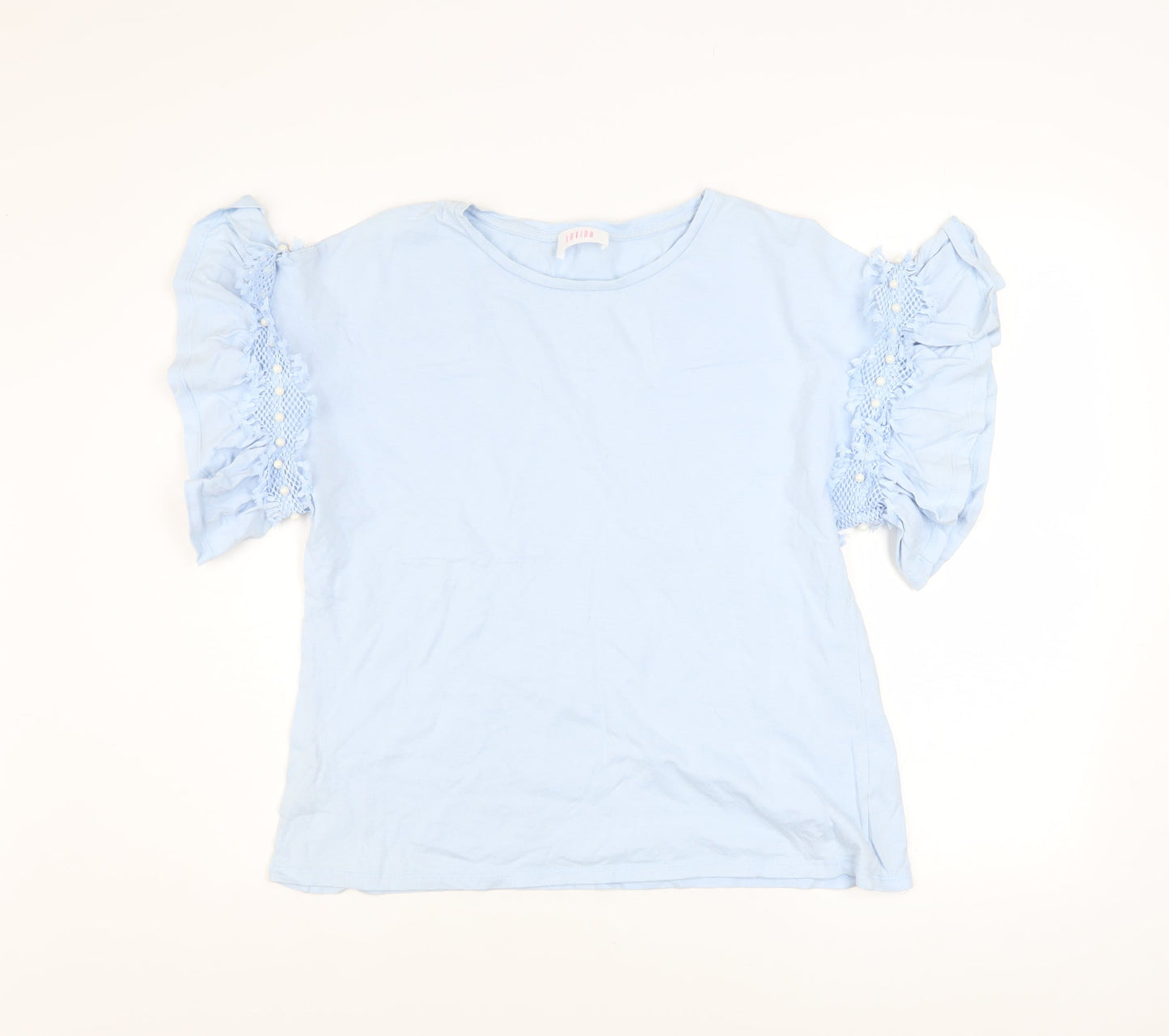 Savida Women's Blue Ruffle Sleeve Cotton T-Shirt Size 14