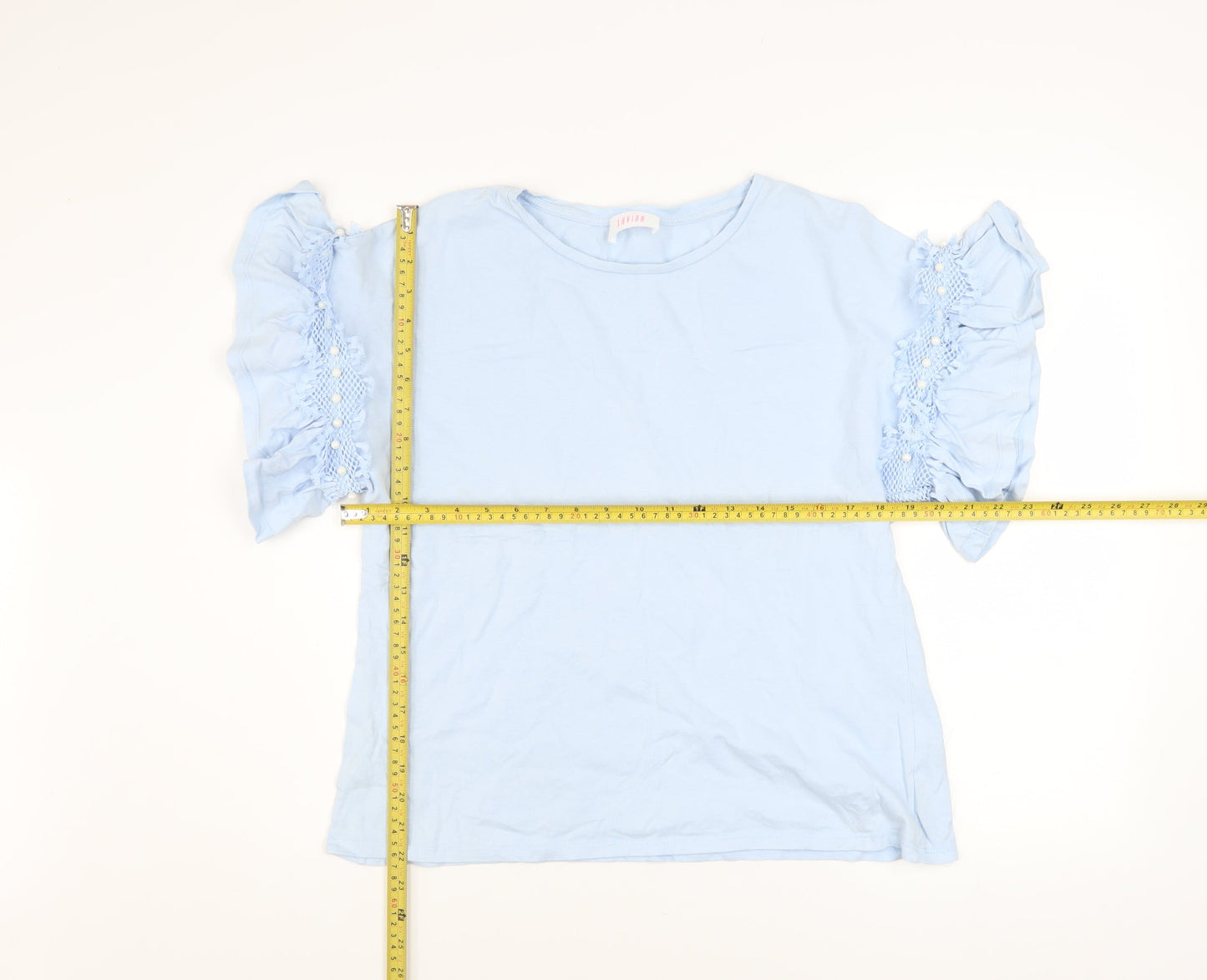 Savida Women's Blue Ruffle Sleeve Cotton T-Shirt Size 14