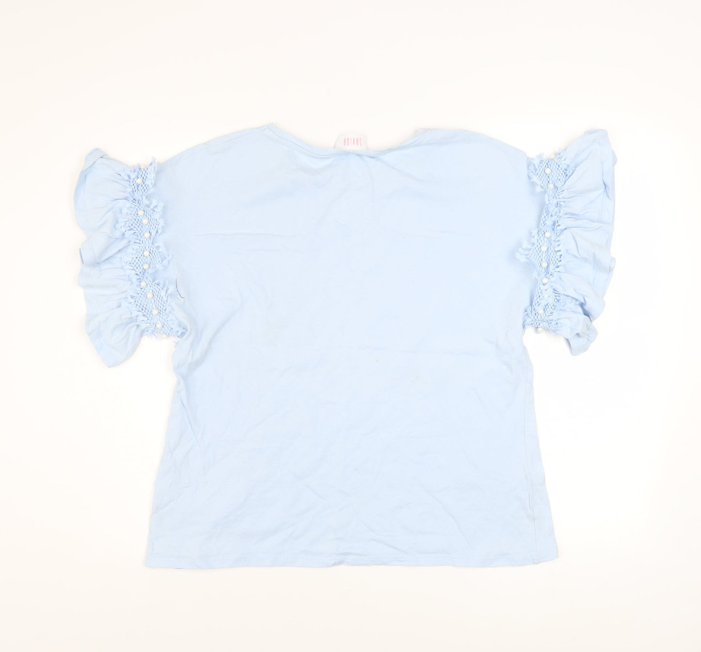 Savida Women's Blue Ruffle Sleeve Cotton T-Shirt Size 14