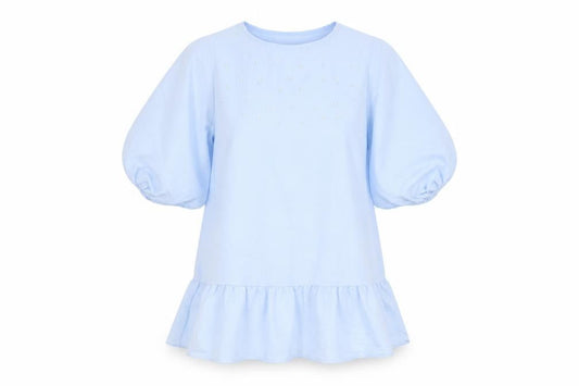 Primark Women Blue Beaded Ruffle Tunic Blouse Size 14