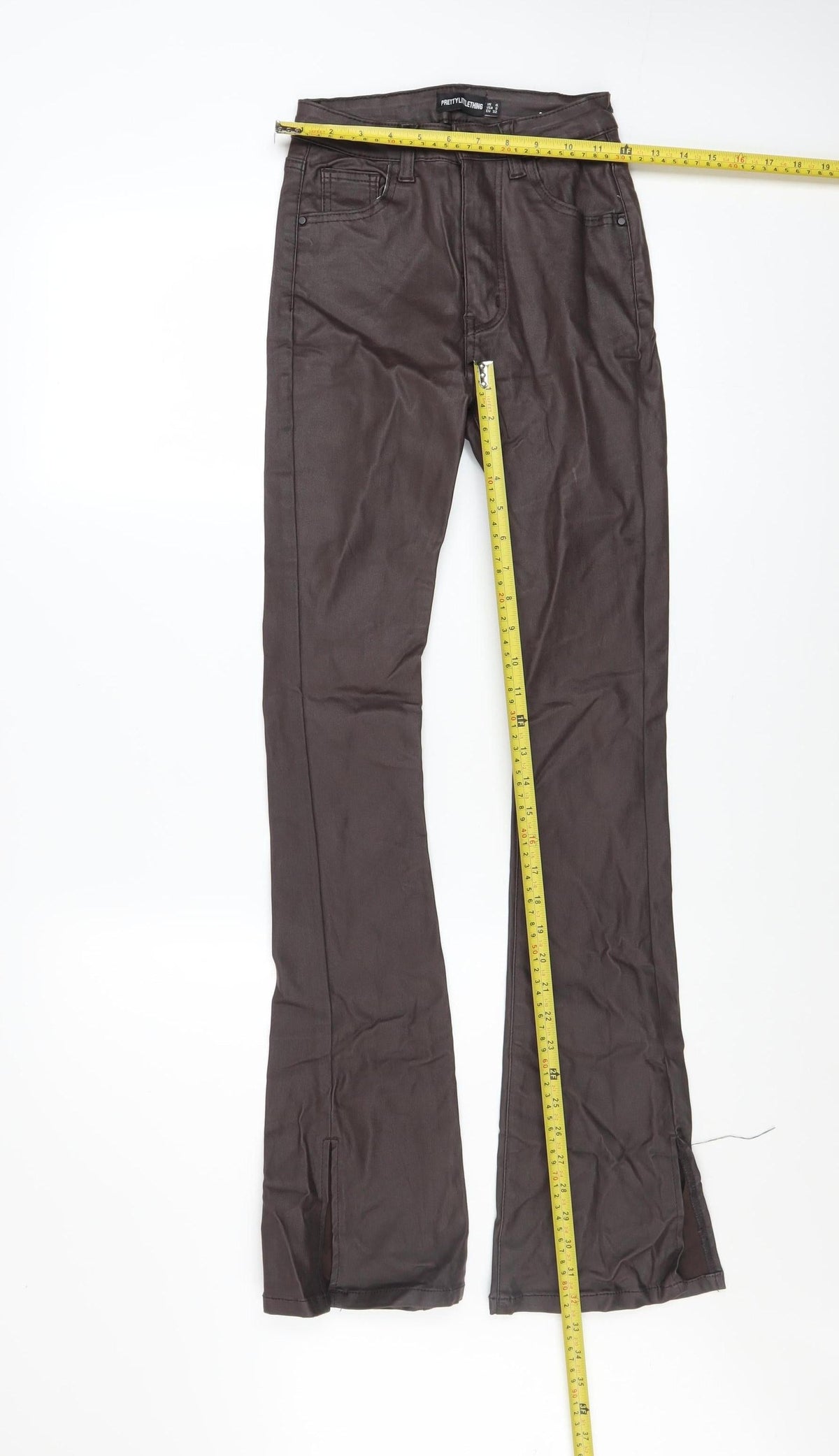 PrettyLittleThing Womens Brown Faux Leather Flared Trousers UK 4 Slim Fit