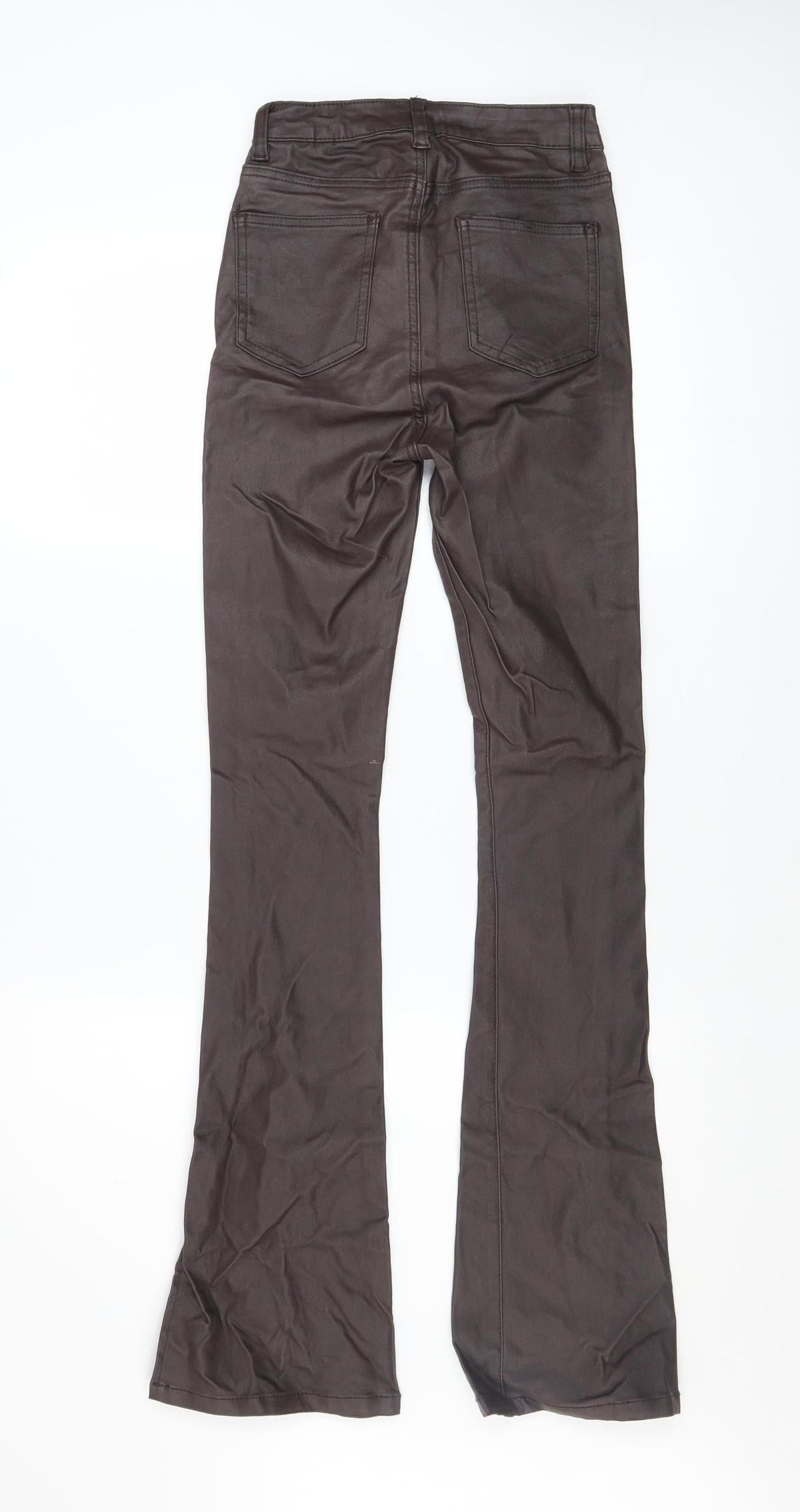 PrettyLittleThing Womens Brown Faux Leather Flared Trousers UK 4 Slim Fit