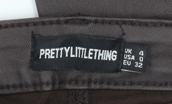 PrettyLittleThing Womens Brown Faux Leather Flared Trousers UK 4 Slim Fit