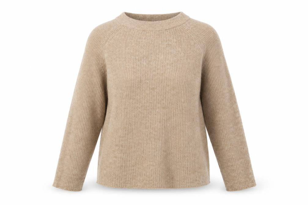 Pieces Women’s Beige Crew Neck Rib Knit Pullover Jumper Size M