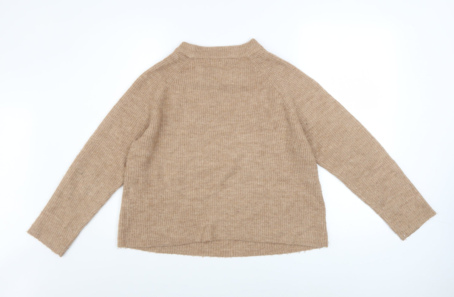 Pieces Women’s Beige Crew Neck Rib Knit Pullover Jumper Size M