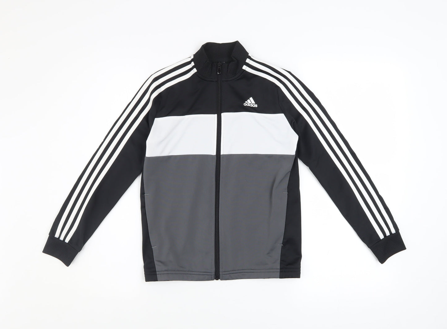Adidas Boys Black 9-10 Years Track Jacket Full Zip Colourblock Sports Top