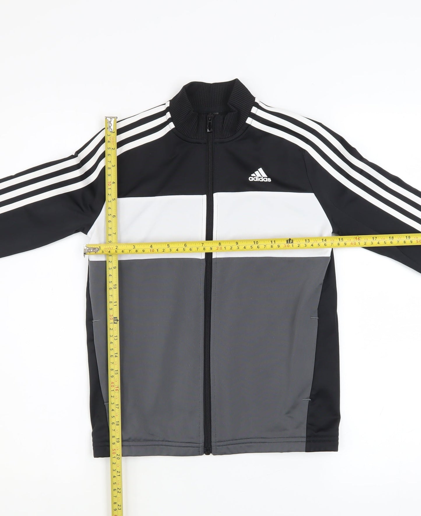 Adidas Boys Black 9-10 Years Track Jacket Full Zip Colourblock Sports Top
