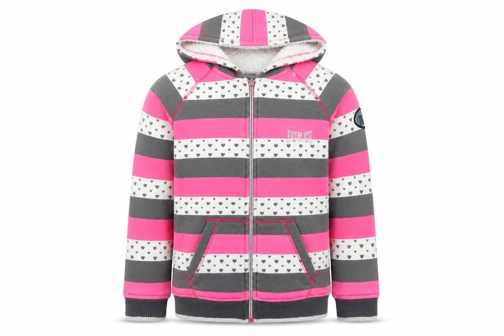 Everlast Girls Pink Striped Hooded Full Zip Fleece Jacket Age 13 Years