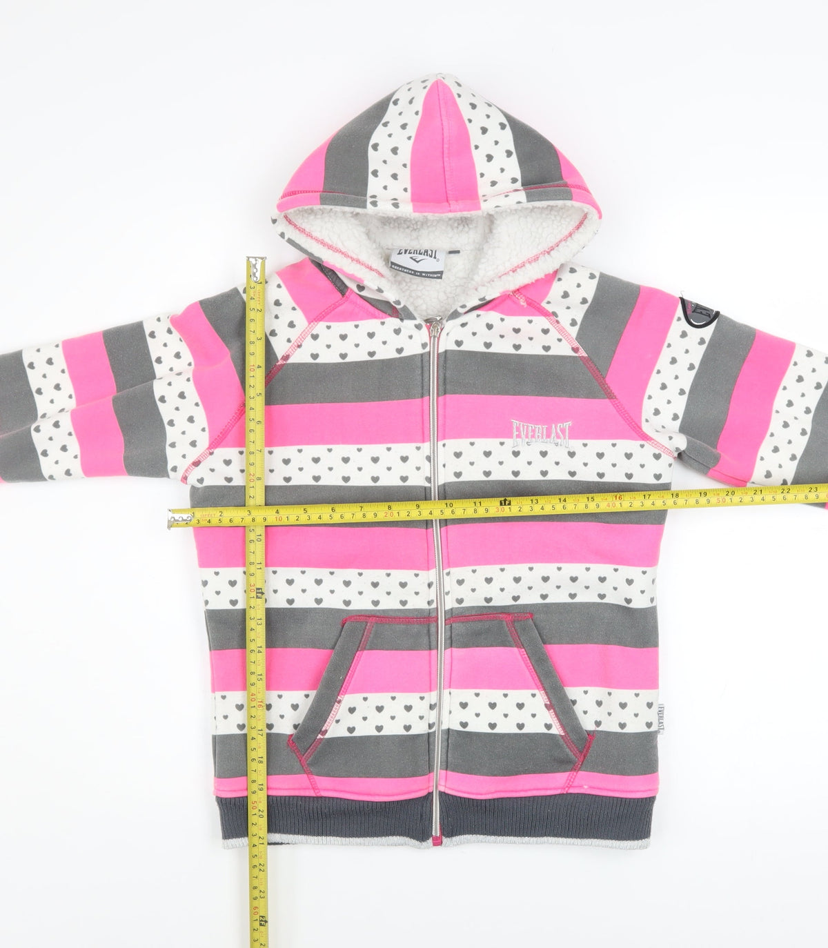 Everlast Girls Pink Striped Hooded Full Zip Fleece Jacket Age 13 Years