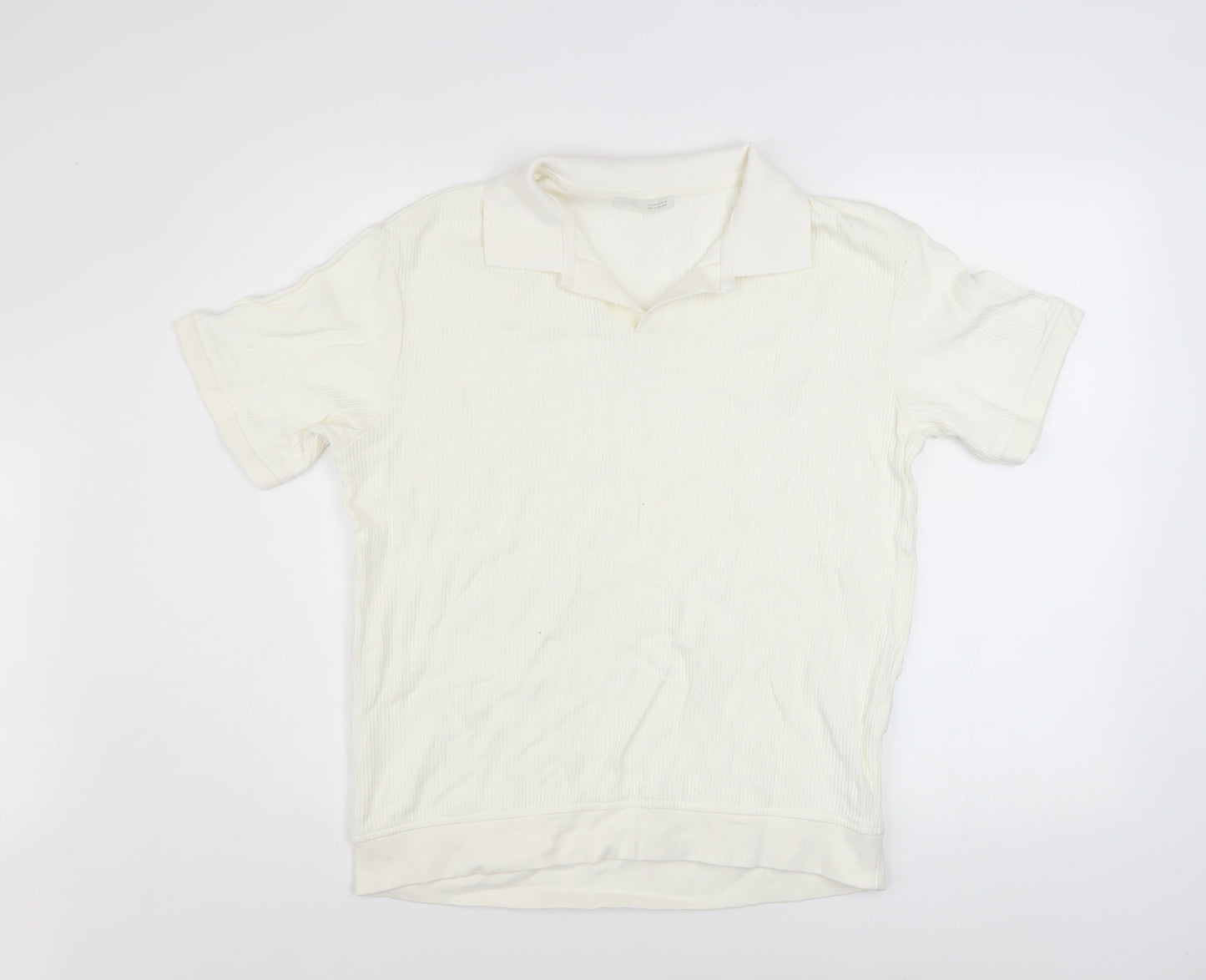 Zara Men Ivory Cotton Short Sleeve Collared Casual Shirt M
