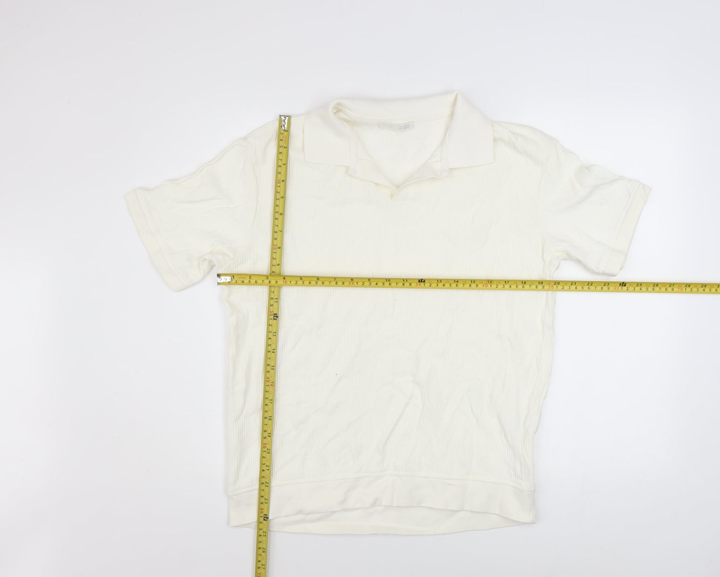 Zara Men Ivory Cotton Short Sleeve Collared Casual Shirt M