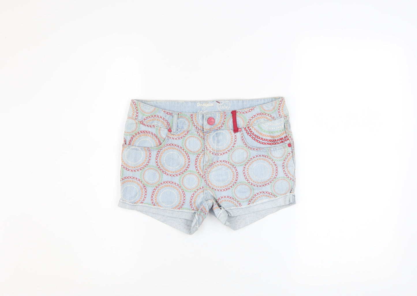 Desigual Girls Blue Geometric Denim Hot Pants Shorts 13-14 Years