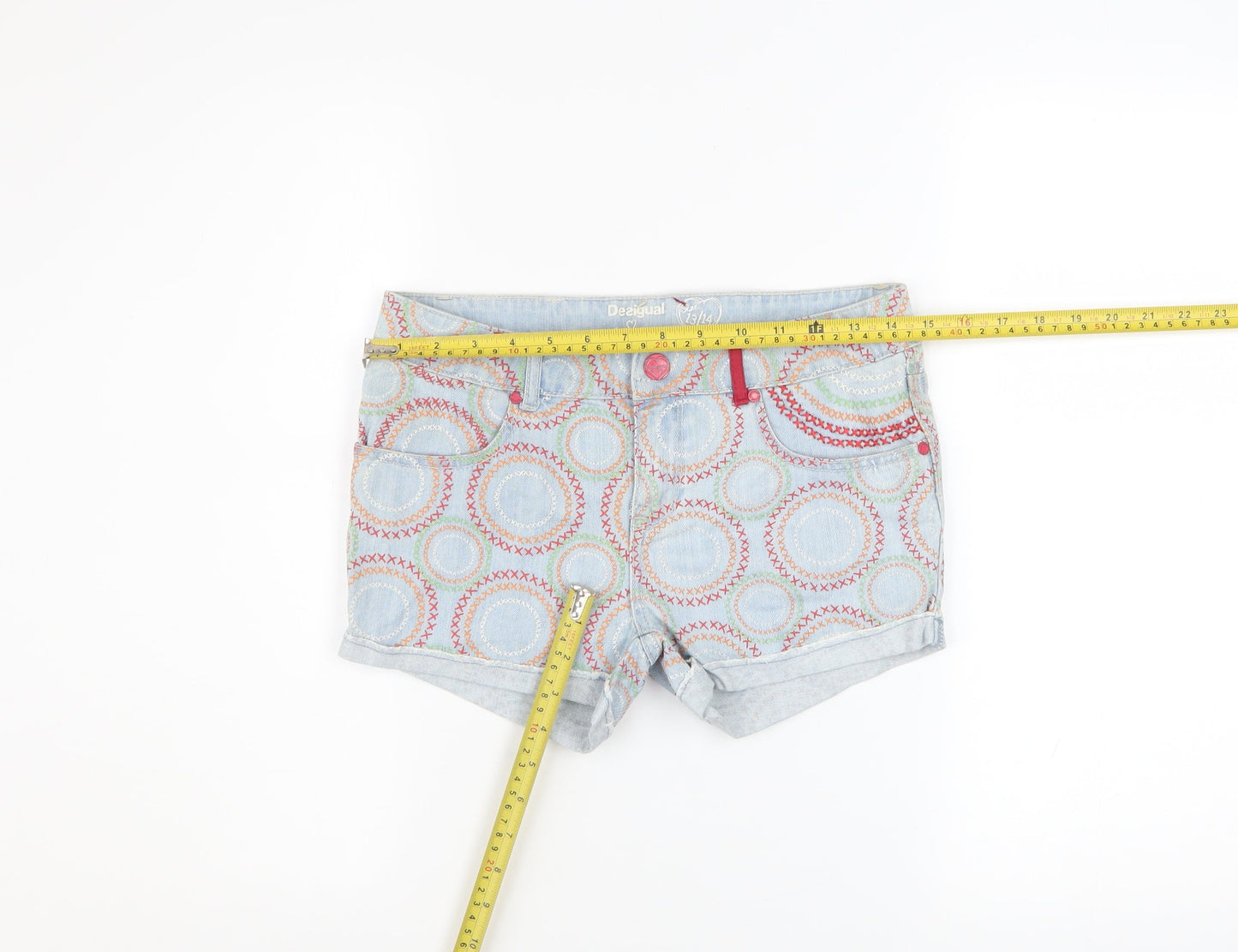 Desigual Girls Blue Geometric Denim Hot Pants Shorts 13-14 Years