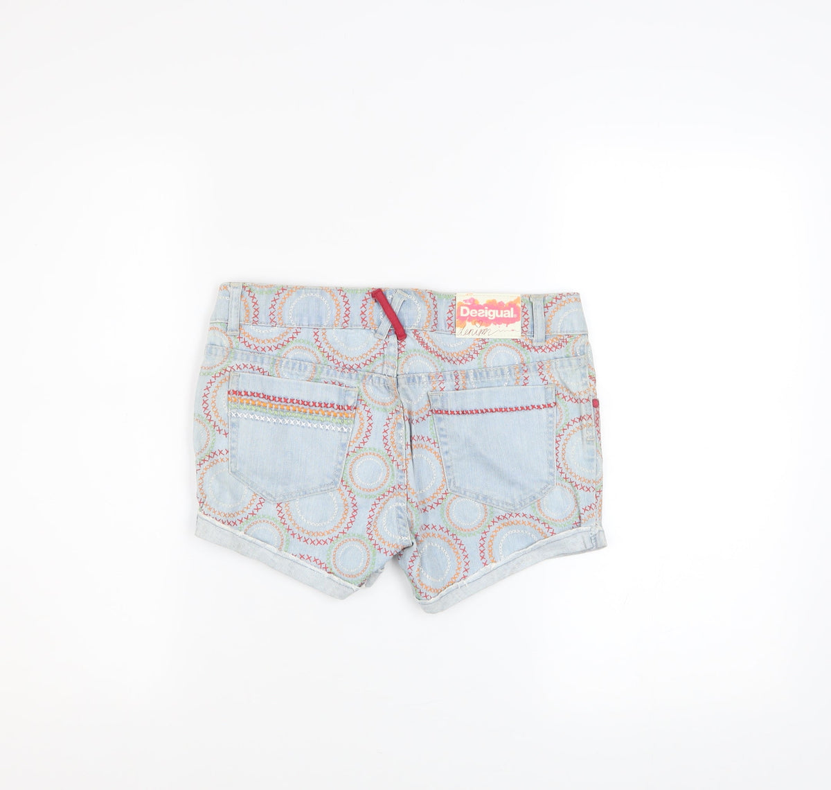Desigual Girls Blue Geometric Denim Hot Pants Shorts 13-14 Years