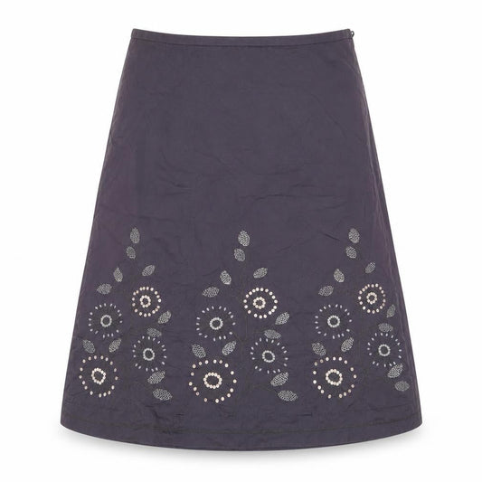 Next Women Purple Embroidered A-Line Cotton Skirt UK 12