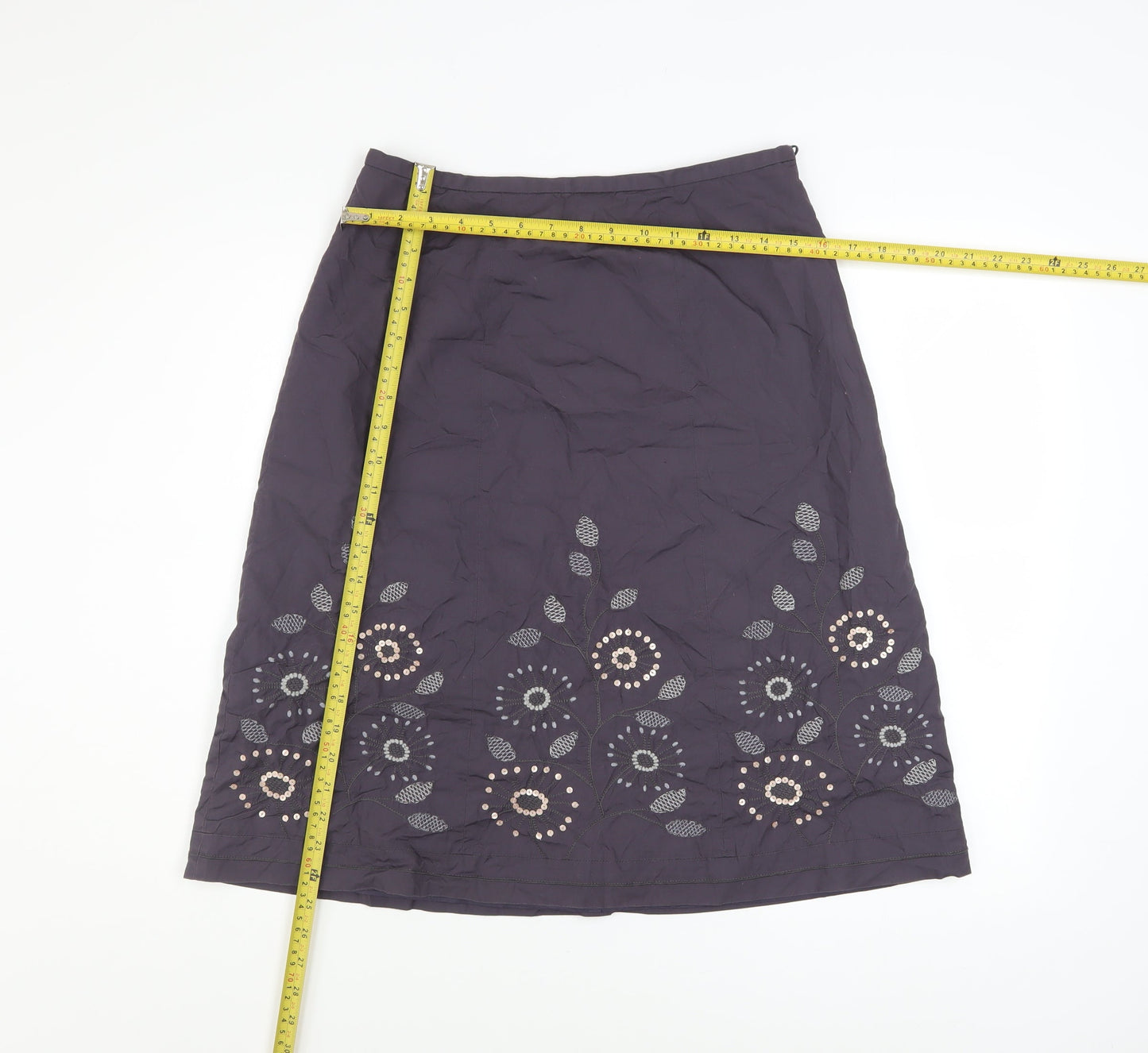 Next Women Purple Embroidered A-Line Cotton Skirt UK 12