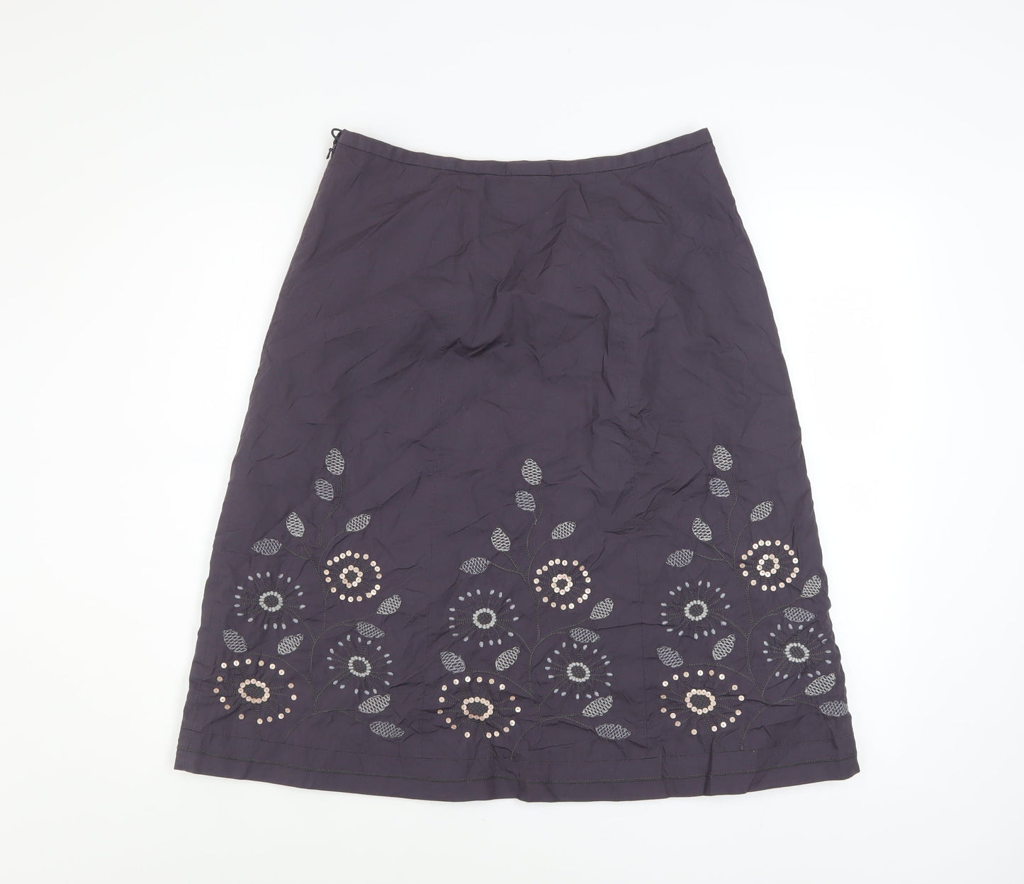 Next Women Purple Embroidered A-Line Cotton Skirt UK 12