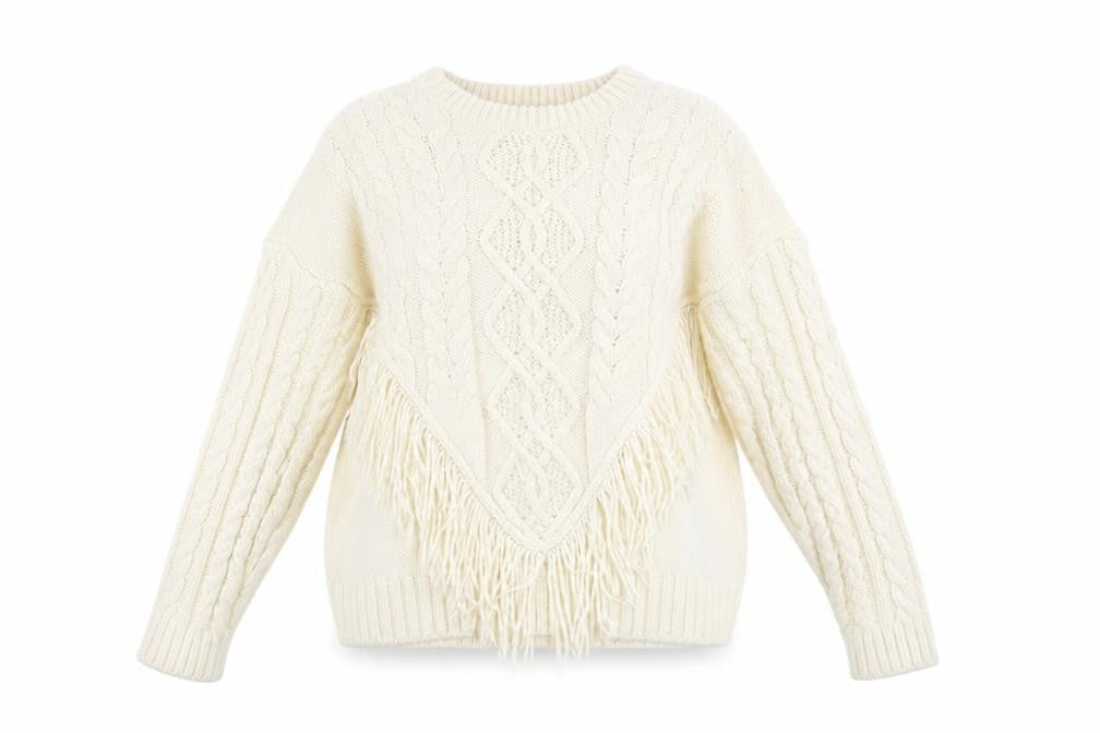 Primark Womens Ivory Cable Knit Fringe Pullover Jumper Size L