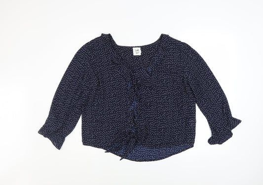 Grette Hjort Women Blue Polka Dot Ruffle Blouse Size 16