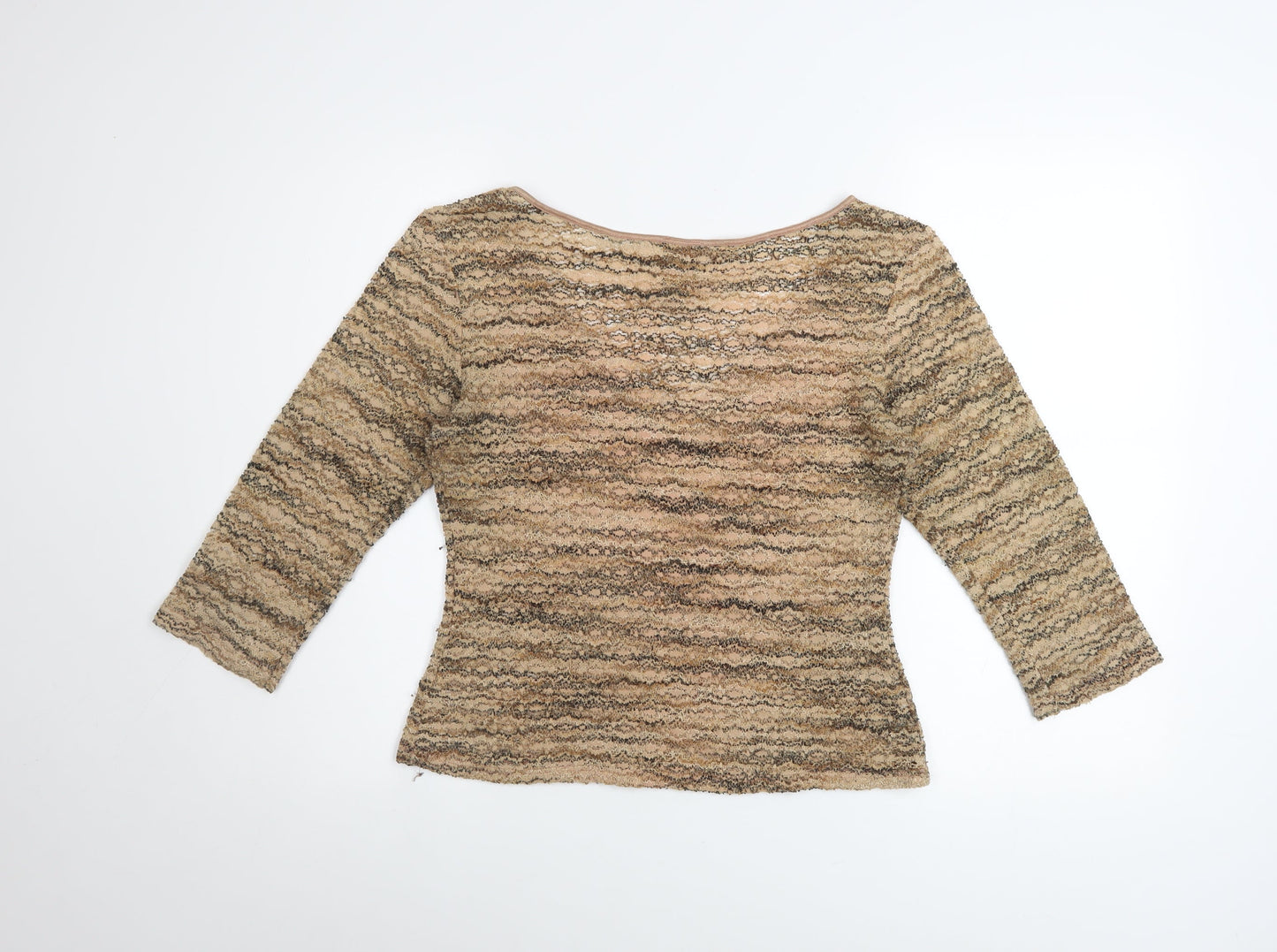 I.N.C Women's Beige Lace V-Neck 3/4 Sleeve Stretch Blouse M