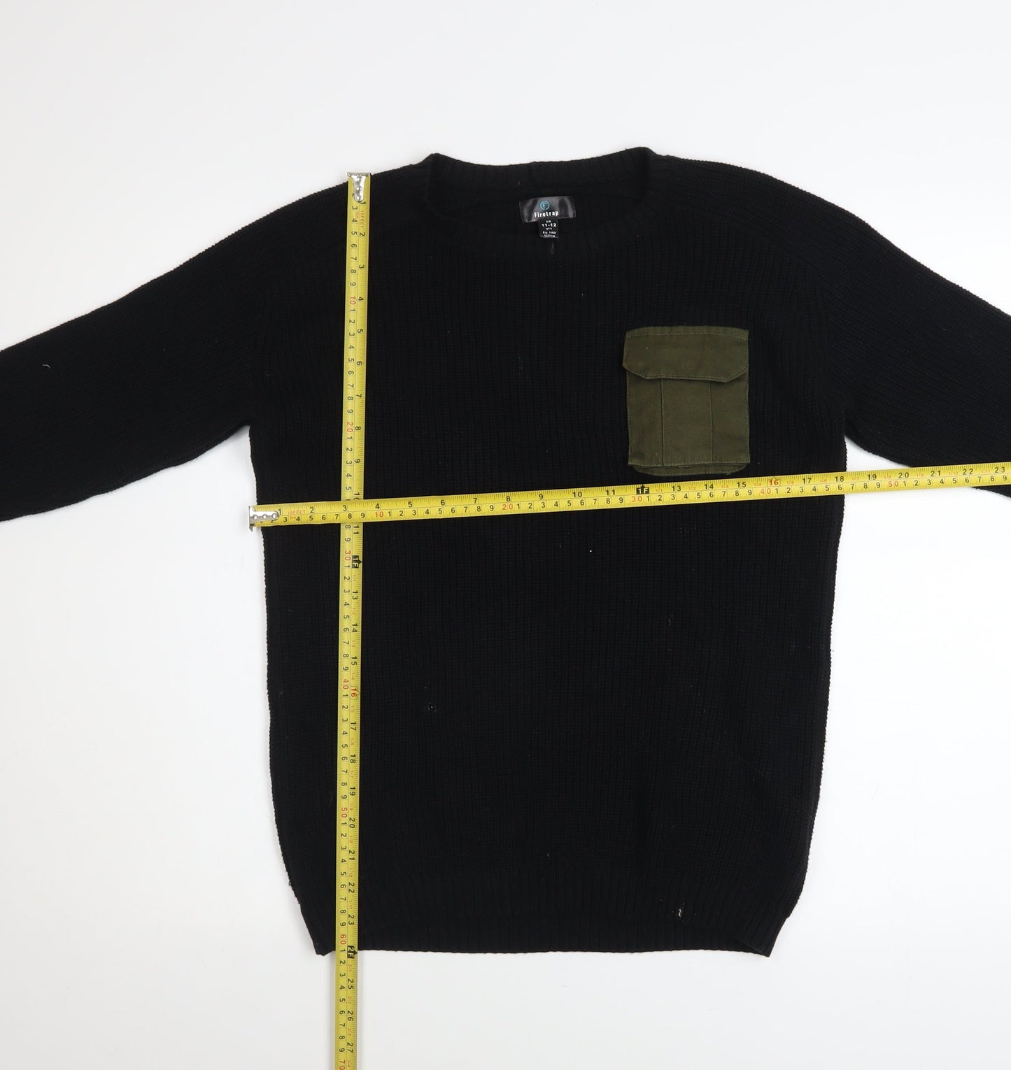 Firetrap Boys Black Cotton Army Style Jumper 11-12 Years Long Sleeve