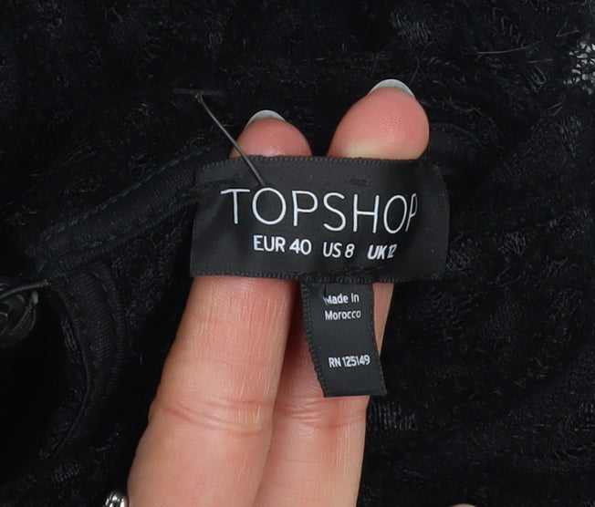 Topshop Women’s Black Lace Long Sleeve Bodycon Short Dress UK 12
