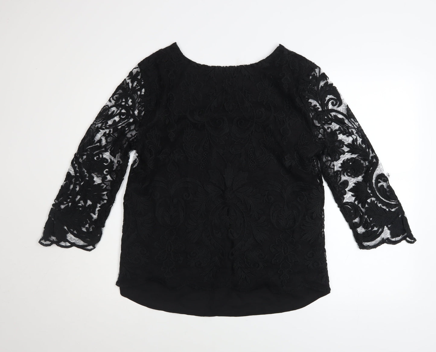Karen Kane Women’s Black Lace Tunic Blouse M 3/4 Sleeve V-Neck