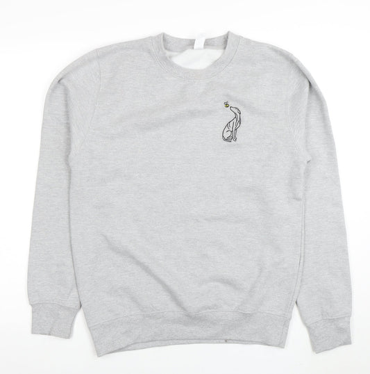 Just Hoods AWDis Women Grey Embroidered Pullover Sweatshirt Size S
