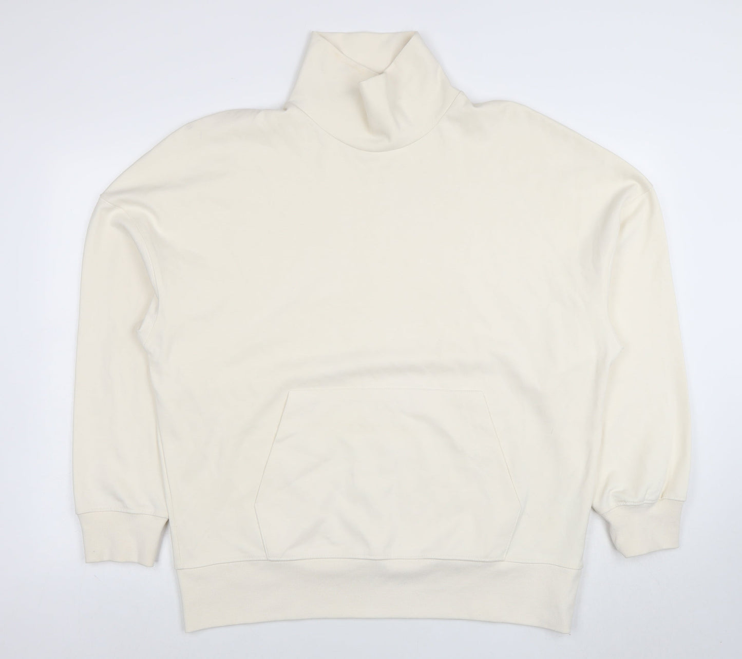 Zara Women Beige Cotton Blend High Neck Pullover Sweatshirt Size M
