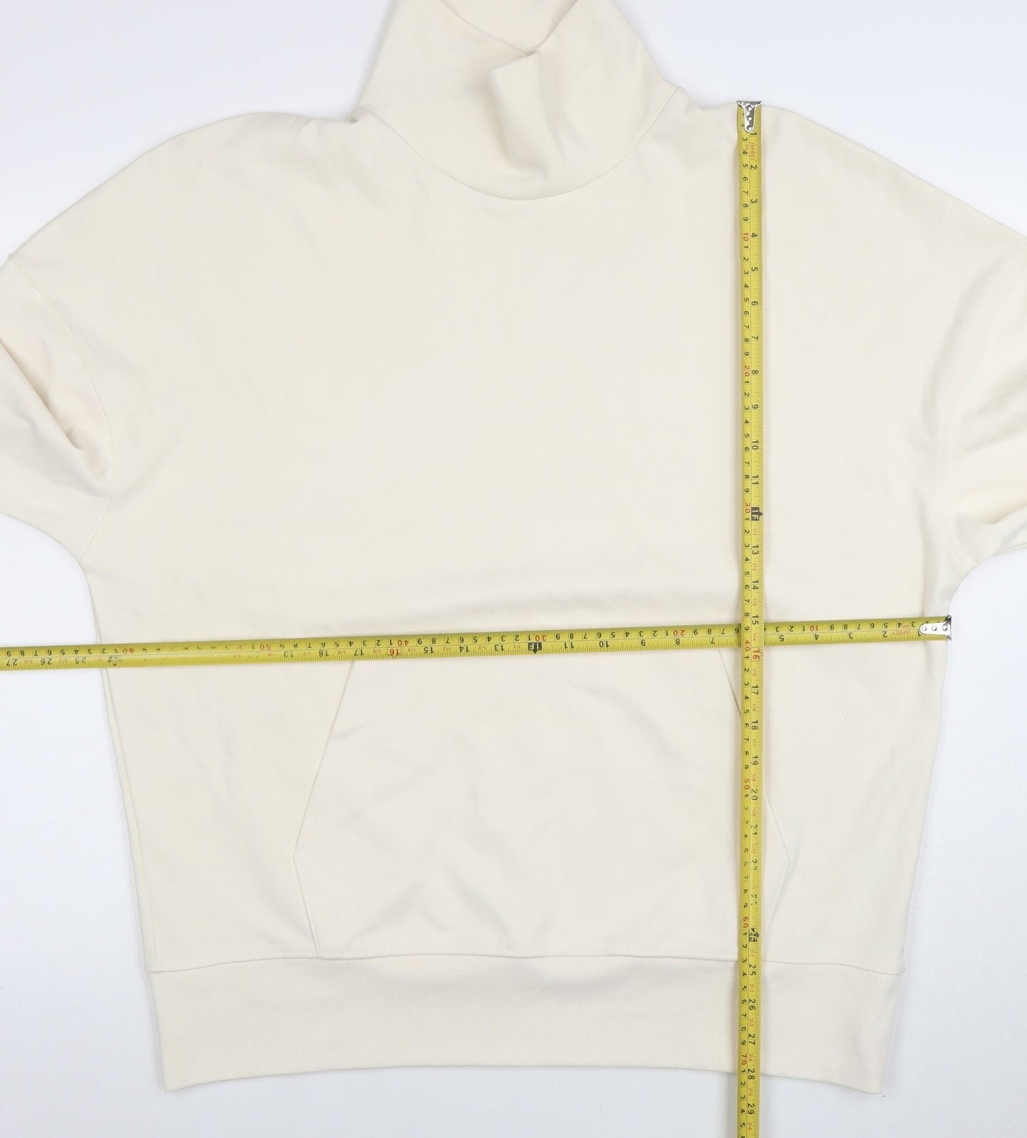 Zara Women Beige Cotton Blend High Neck Pullover Sweatshirt Size M