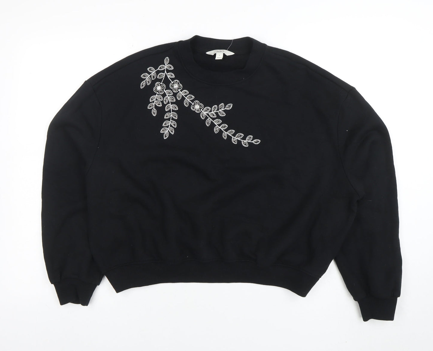 Marks and Spencer Womens Black Embroidered Pullover Sweatshirt S