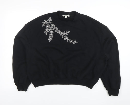 Marks and Spencer Womens Black Embroidered Pullover Sweatshirt S