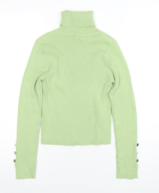 SHEIN Womens Green Roll Neck Ribbed Knit Long Sleeve Top Size 10