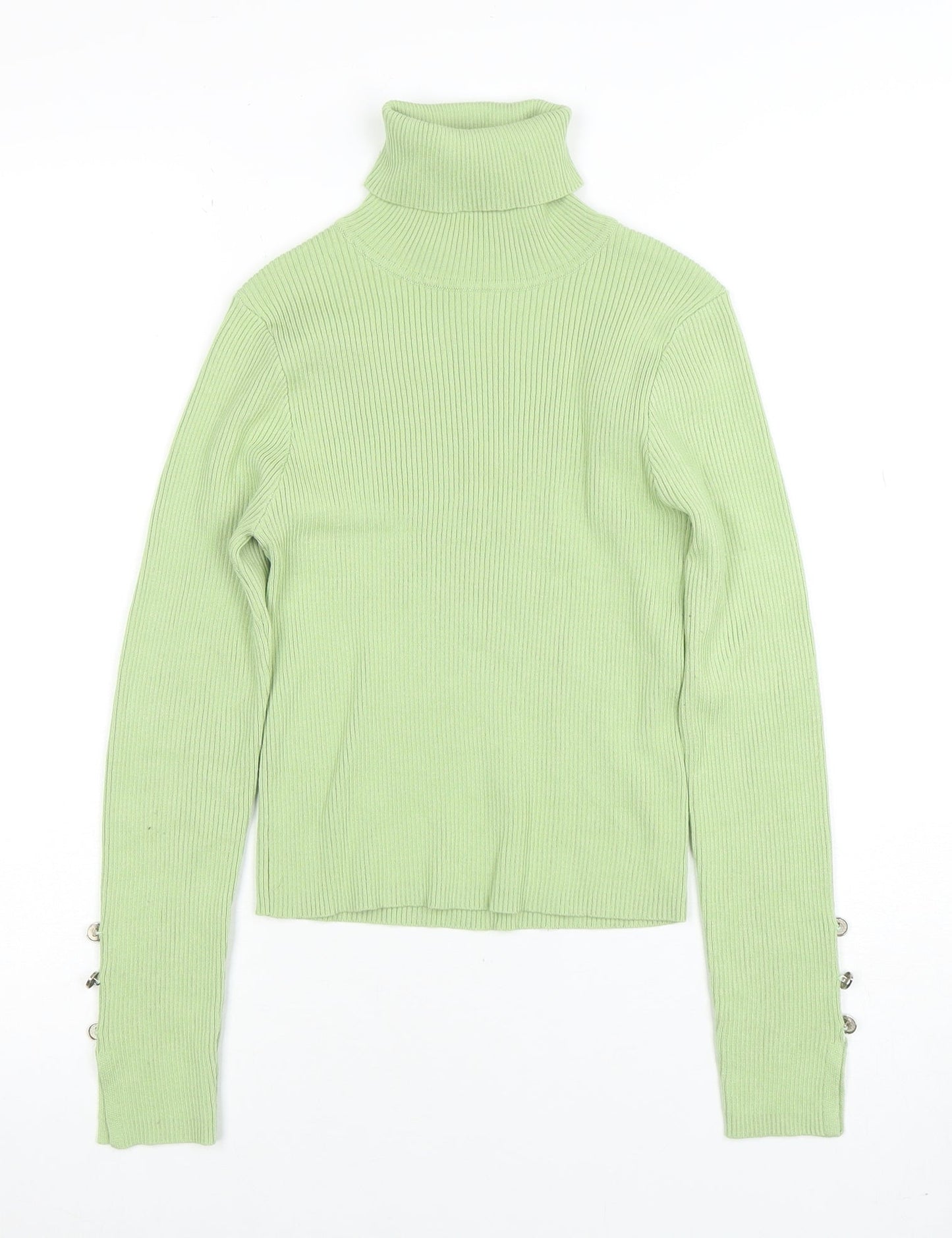 SHEIN Womens Green Roll Neck Ribbed Knit Long Sleeve Top Size 10