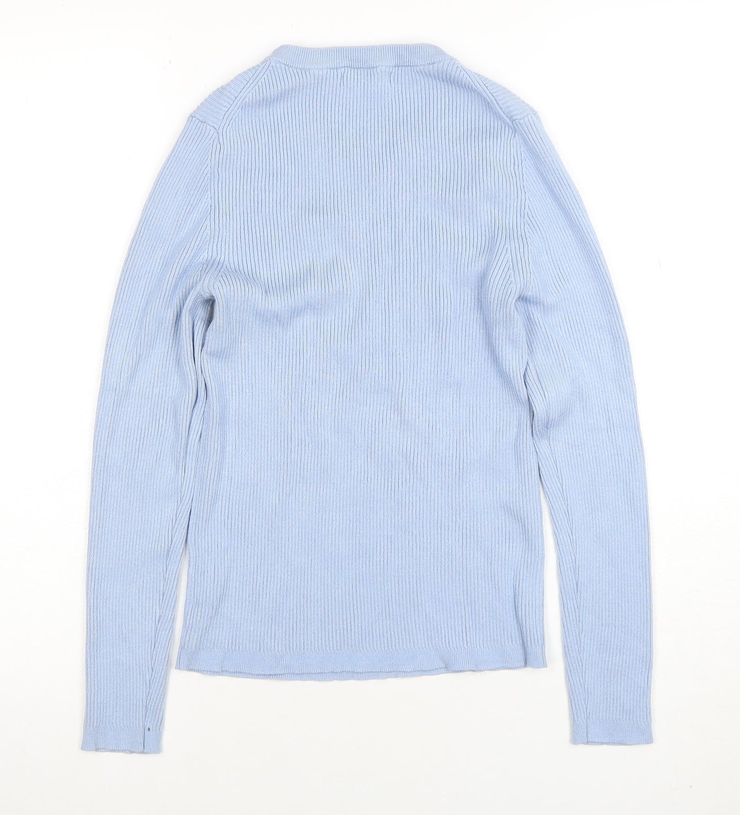 Primark Women Blue Ribbed Crew Neck Long Sleeve Pullover Jumper M