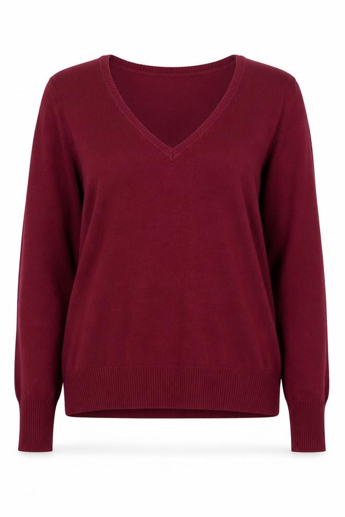 H&M Women's Red V-Neck Long Sleeve Cotton Knit Jumper Size L