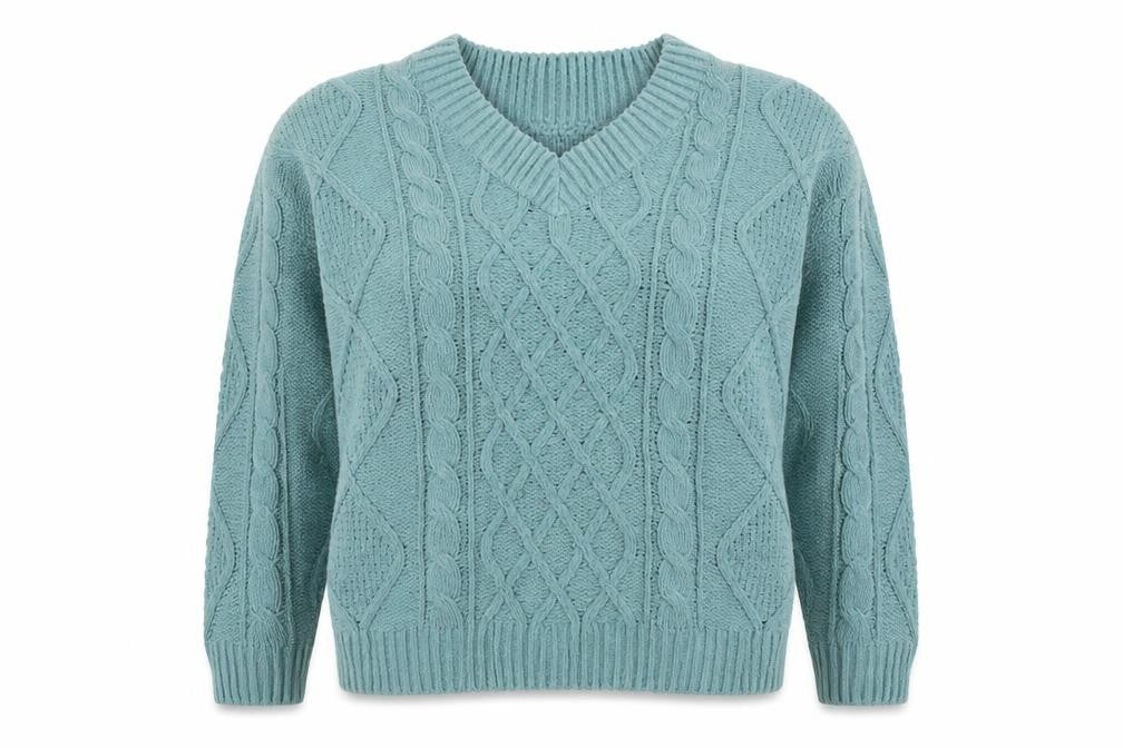 Primark Women’s Green Cable-Knit V-Neck Pullover Jumper L