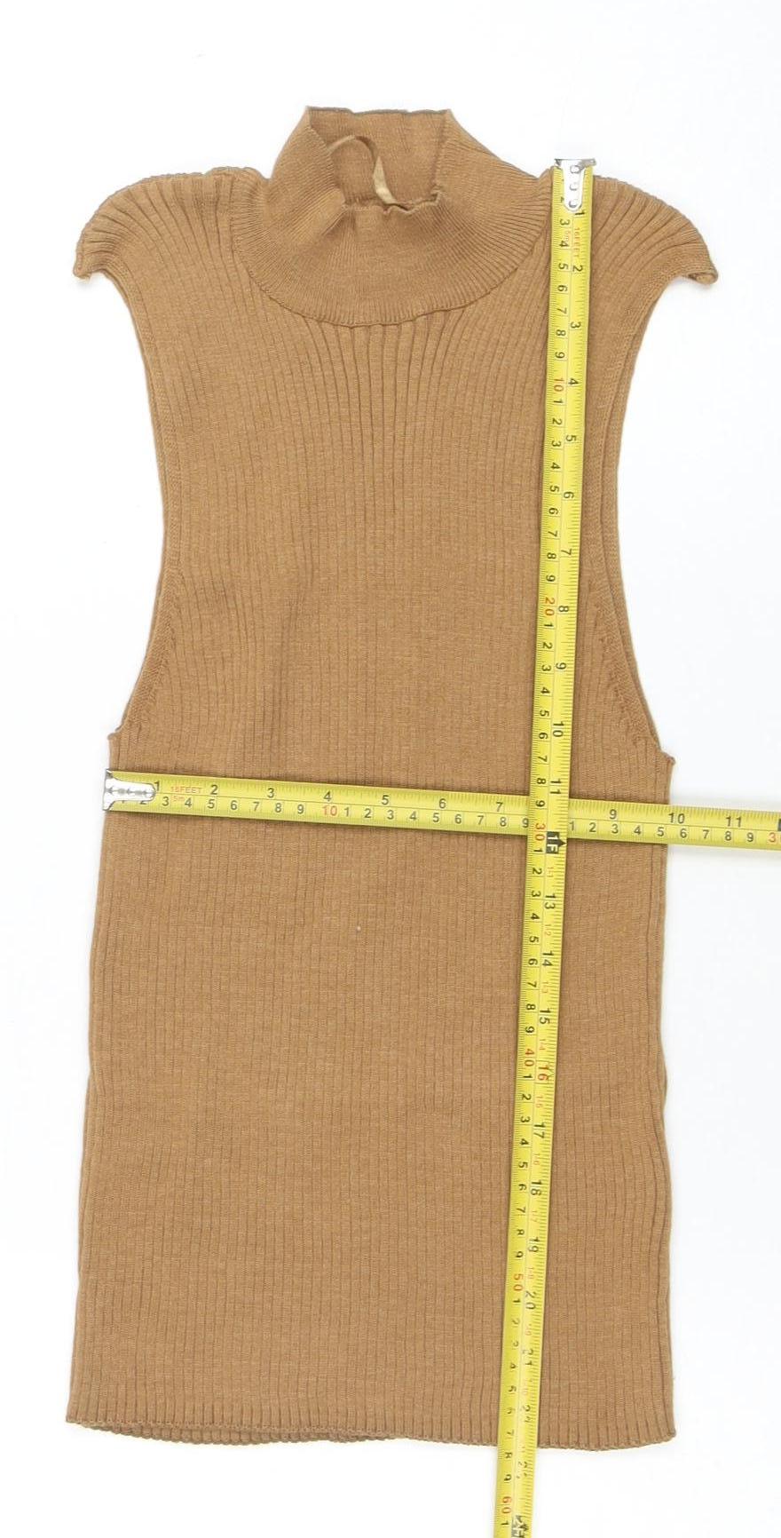 Primark Women's Brown Sleeveless Roll Neck Knit T-Shirt Size L