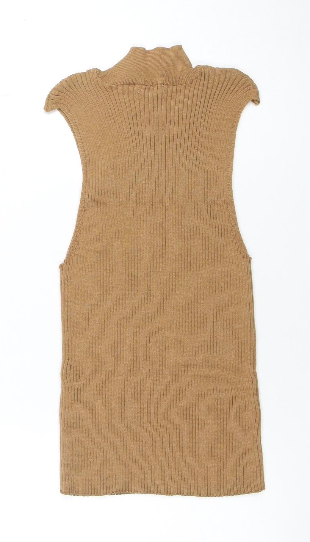Primark Women's Brown Sleeveless Roll Neck Knit T-Shirt Size L