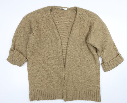 Zara Women Beige Chunky-Knit Open Cardigan M Relaxed Fit
