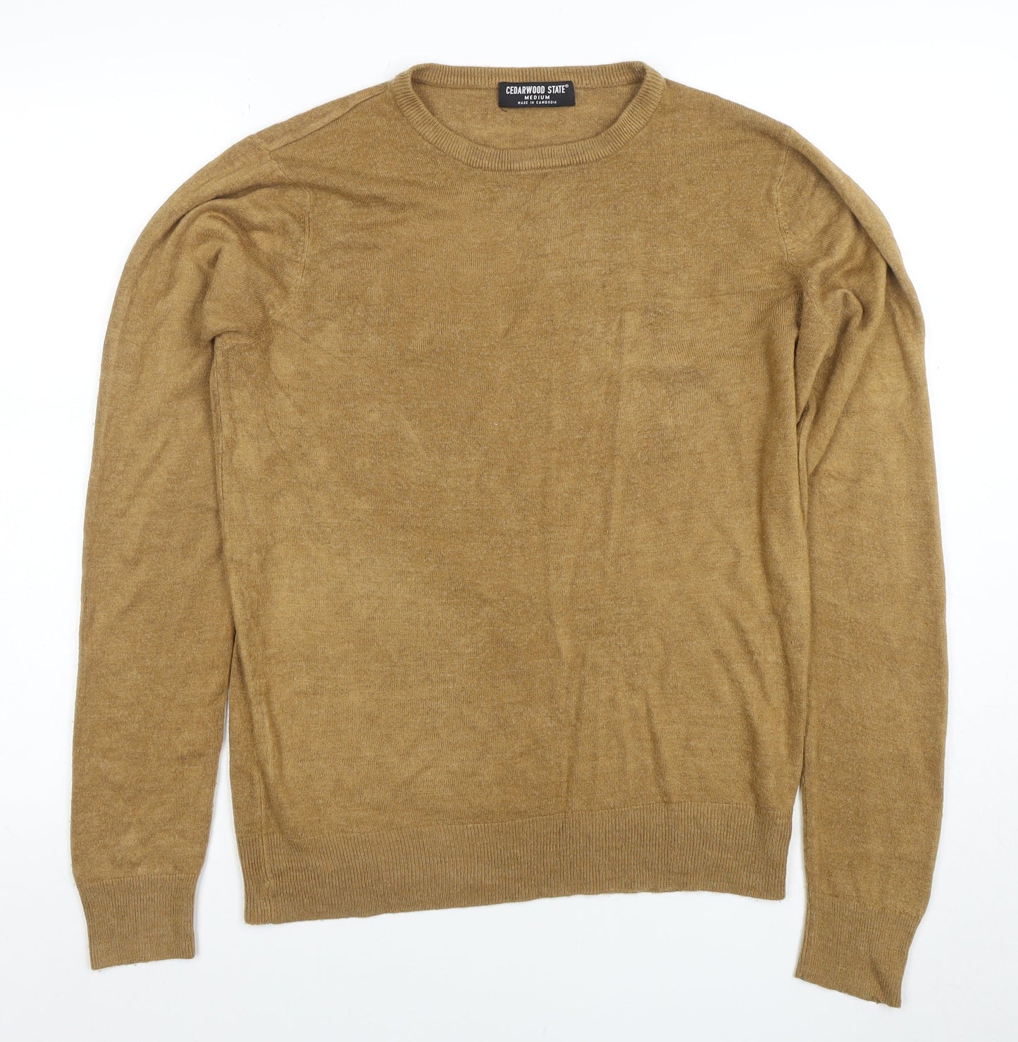 Cedarwood State Men's Brown Medium Crew Neck Cotton Pullover Jumper