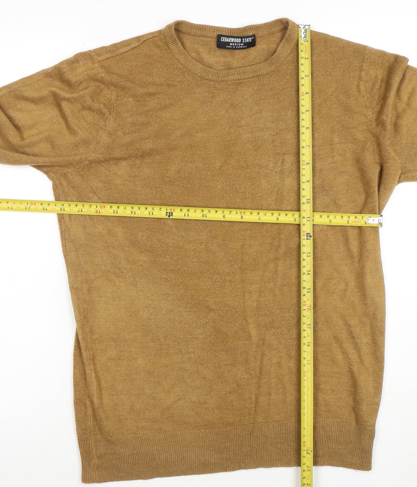 Cedarwood State Men's Brown Medium Crew Neck Cotton Pullover Jumper